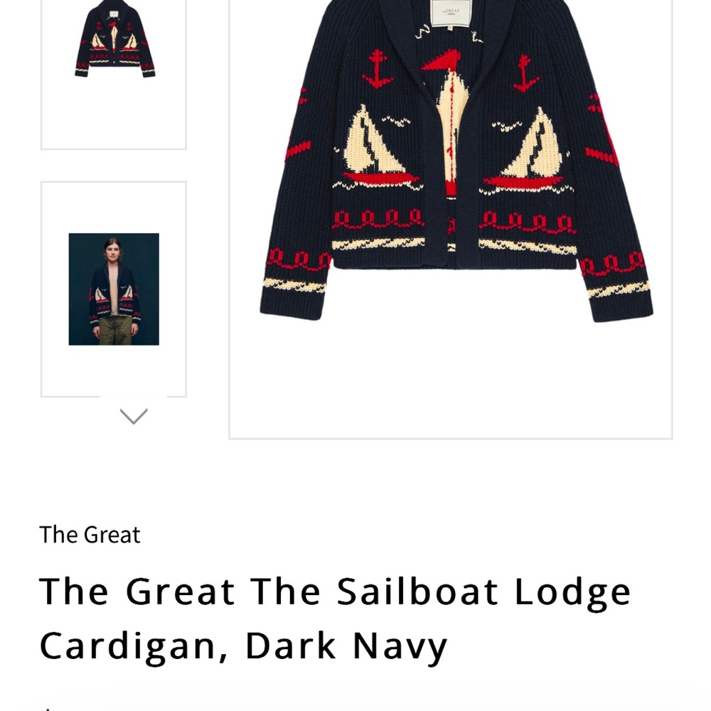 The Great Navy Sailboat Lodge Cardigan Size 3 = Large  Nautical Sweater - Picture 5 of 15